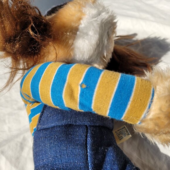 Knee Hugger Shaggy Dog Stuffed Toy Blue Overalls Cap Stripe Shirt Vintage 1981 - Picture 10 of 15